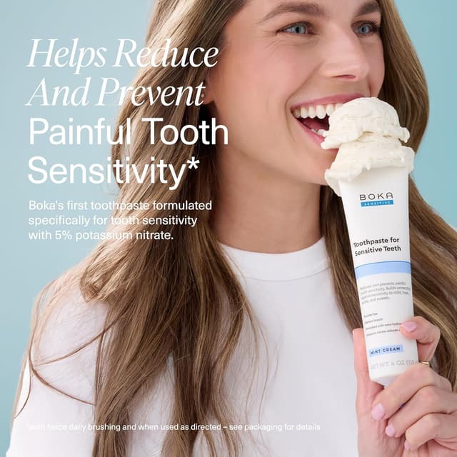 Detalle de Boka Sensitive Toothpaste (Fluoride-Free) with 5% Potassium Nitrate, Nano Hydroxyapatite — Mint Coconut Cream, 4 fl oz