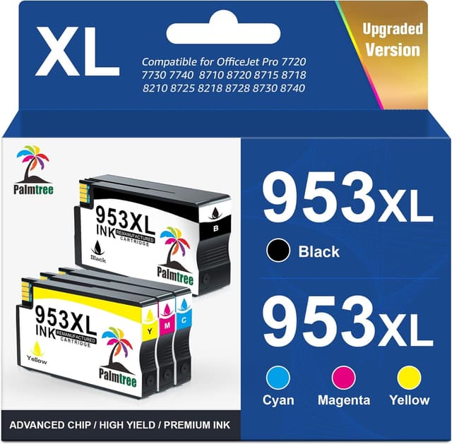 Detalle de Palmtree 953XL Druckerpatronen Multipack (4er-Set) für HP Officejet Pro – wiederaufbereitet