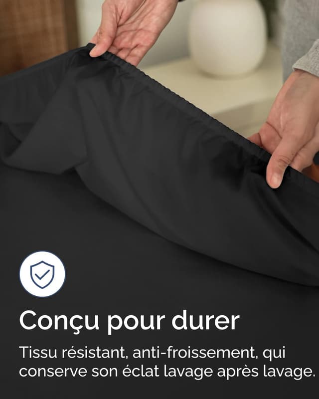 Detalle 2 de Drap-housse 160x200 cm noir à bonnet 40 cm extra profond (microfibre polyester brossé)