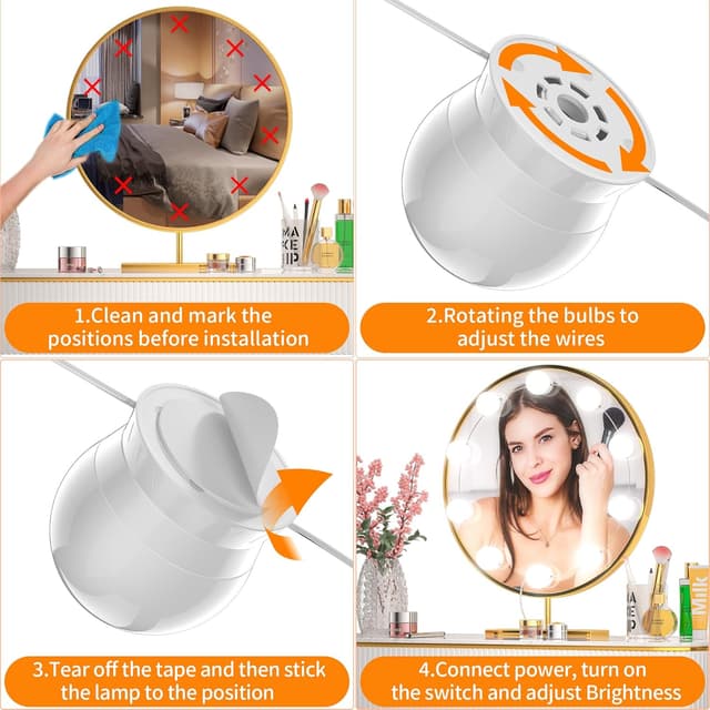 Detalle 2 de daphomeu Mirror Lights (10 bulbs) – USB Hollywood vanity light kit for mirrors