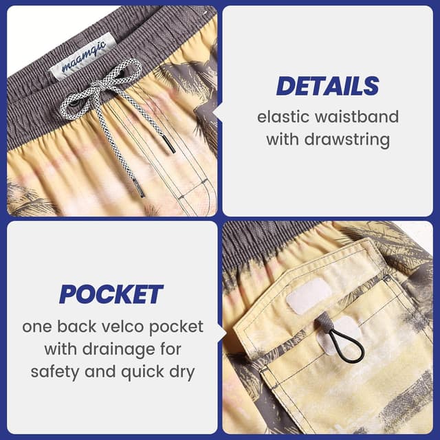 Detalle de MaaMgic Men’s 5" Vintage Swim Shorts (70s/80s/90s style) with quick-dry liner