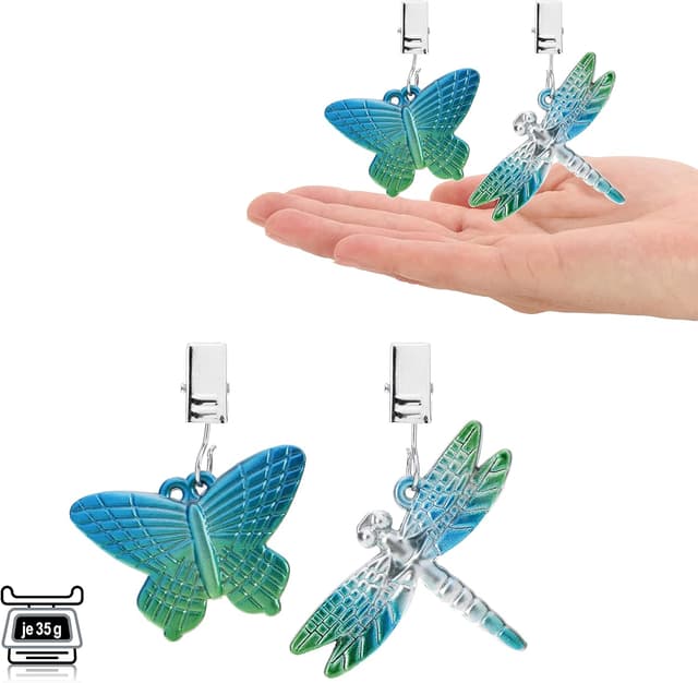 Detalle de com-four® lot de 8 poids de nappe avec pinces papillons et libellules (env. 35 g chacun) bleu/bleu