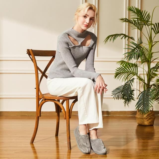 Detalle 2 de Git-up Pantoufles diabétiques en mousse à mémoire de forme, chaussons confortables réglables à bout fermé