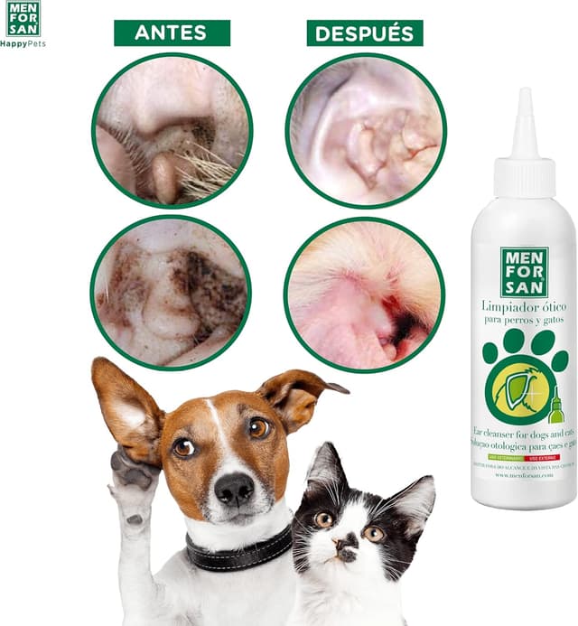 Detalle 2 de MENFORSAN Ohrenreiniger für Hunde und Katzen (125 ml) – natürlicher, alkoholfreier Reiniger, 2er-Pack