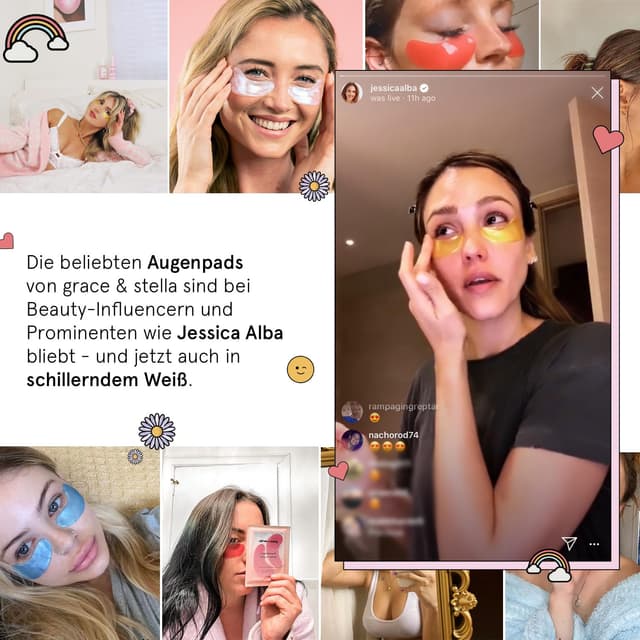 Detalle de grace & stella Augenpads gegen Augenringe und Schwellungen mit Peptiden & Reis-Extrakt (24 Paare)