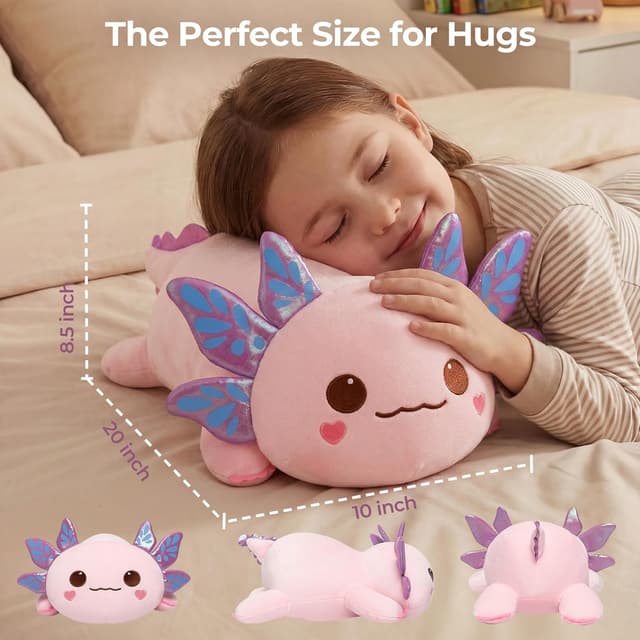 Detalle 2 de Mewaii Süßes Axolotl Plüschtier / Kuschelkissen 33 cm – kawaii Axolotl zum Umarmen und Dekorieren