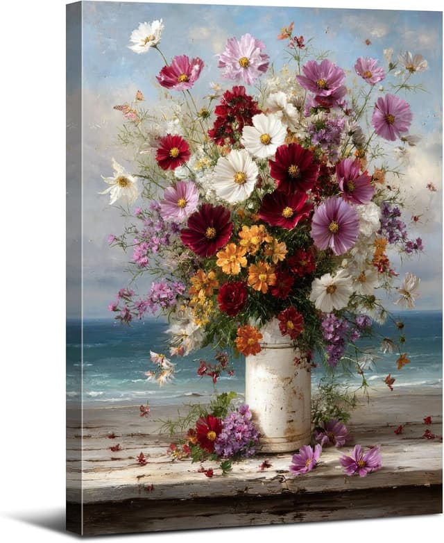 Detalle de Daisy Floral Wall Art Bouquet Seaside Canvas Print (12x16 inch, 1 panel) for bathroom and home decor