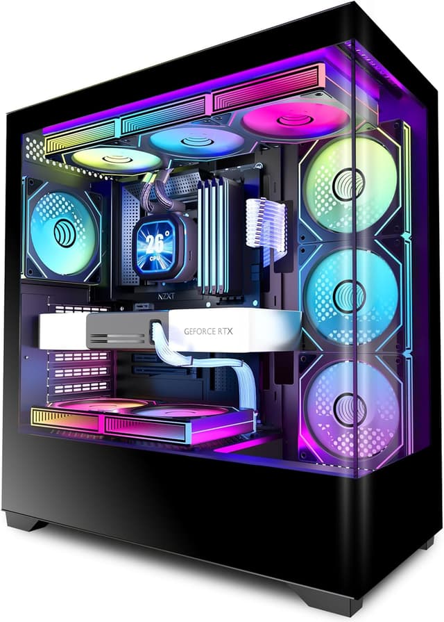 Detalle de KEDIERS PC Case ATX P4 with Pre-Installed 7 PWM ARGB Fans, Full-View Dual Tempered Glass Mid Tower