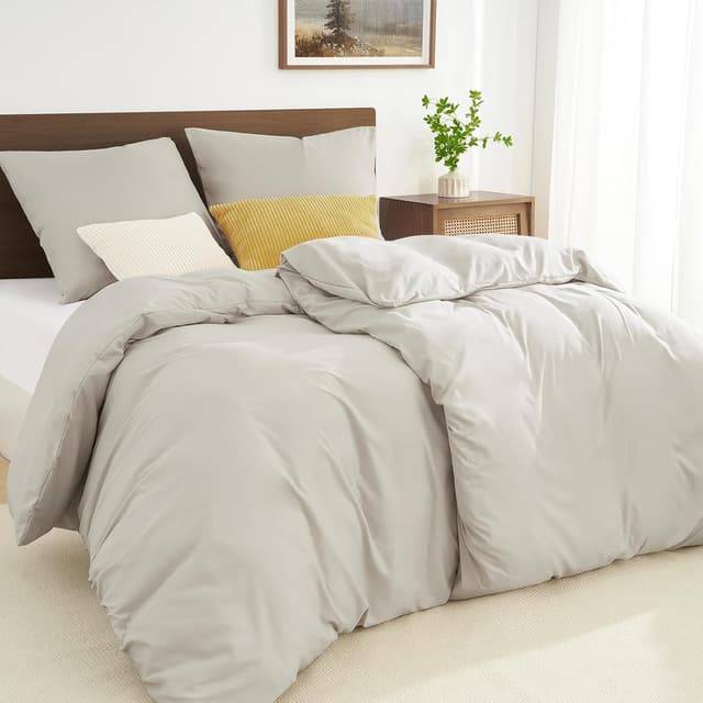 Detalle de WohlNest Bettwäsche 135x200 (4-teilig, Beige) mit Mikrofaser, knitterarm und bügelfrei