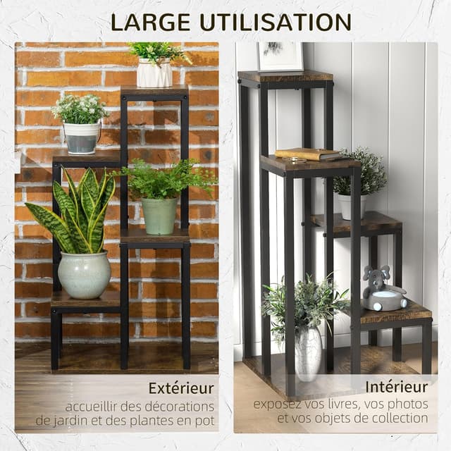 Thumbnail 4 de Outsunny support pour plantes étagère 4 niveaux noir – 40 x 40 x 81 cm