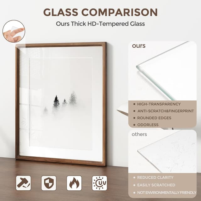 Thumbnail 6 de 8x10 Picture Frame in Natural Walnut Wood with Tempered Glass (Handcrafted Rounded Corners)