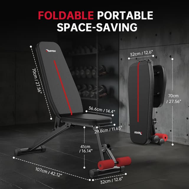 Detalle de PASYOU foldable adjustable weight bench (decline, incline and flat) for gym workouts at home