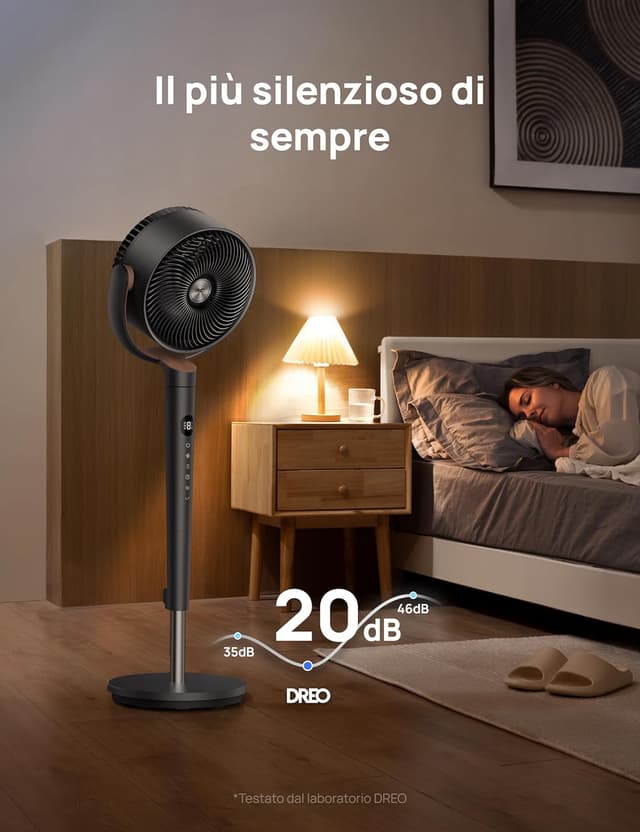 Detalle de DREO TurboPoly 512 ventilatore a piantana ultra silenzioso con telecomando (20 dB) e oscillazione 120°