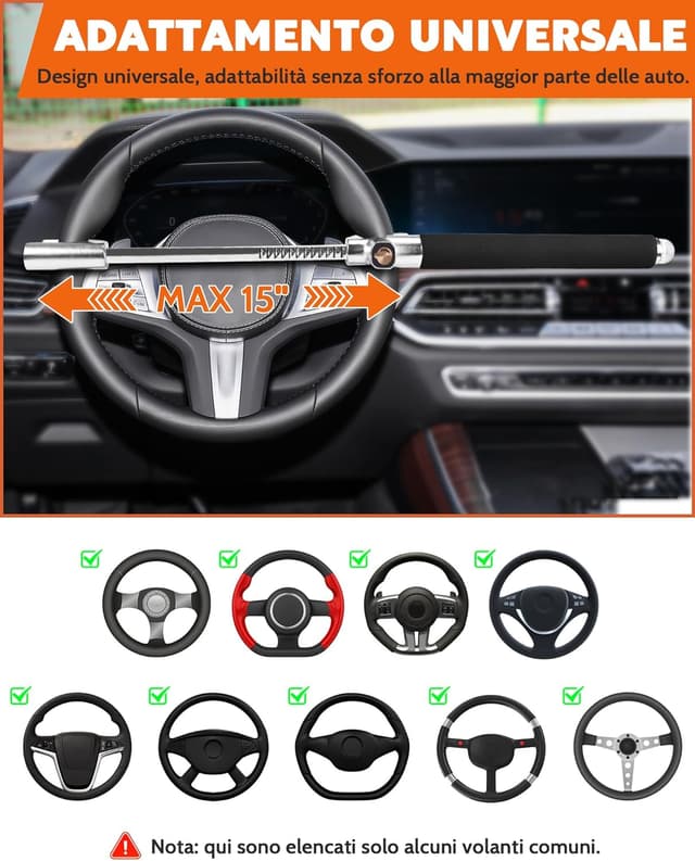 Thumbnail 5 de Tevlaphee Blocca sterzo universale antifurto con 3 chiavi