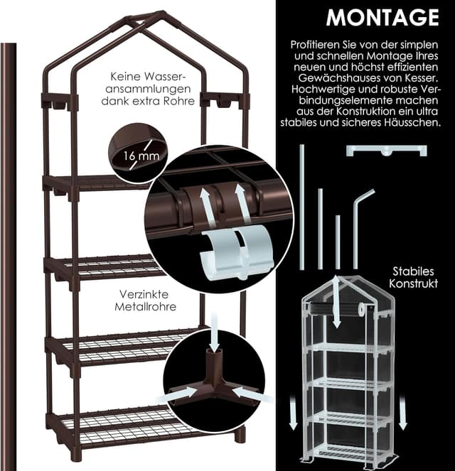 Detalle 2 de KESSER® Premium Foliengewächshaus mit 4 Etagen – 69 x 50 x 158 cm Treibhaus für Anzucht auf Balkon & Garten