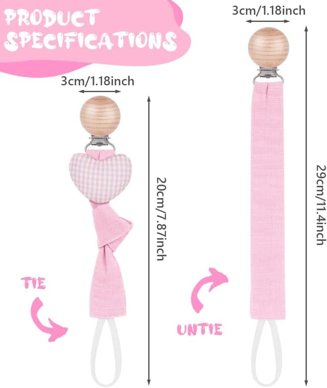 Thumbnail 1 de Vicloon Catenella Portaciuccio neonato personalizzata, set da 3 con clip in legno di faggio – Serie Rosa