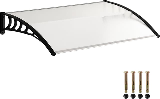 Detalle de Auvent de porte Outsunny en polycarbonate 122x89 cm – Marquise blanche pour protection pluie et UV