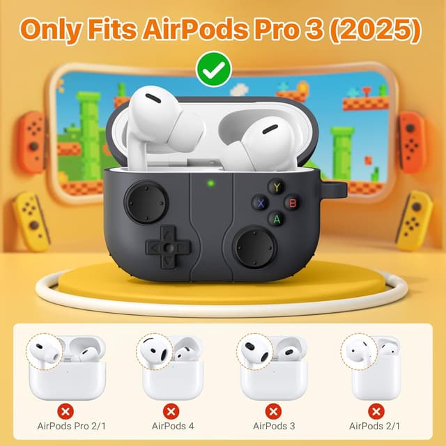 Detalle 2 de MoKo Game Case for AirPods Pro 3 (2025) with Portable Keychain Cleaner Kit – Black silicone cover