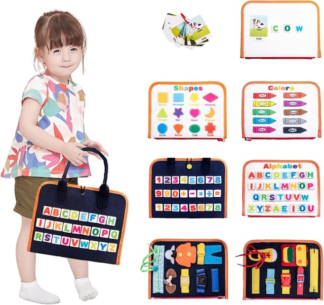 Detalle de Achiyway Busy Board Montessori a 4 strati: pannello sensoriale con lettere, numeri e lavagna fai-da-te