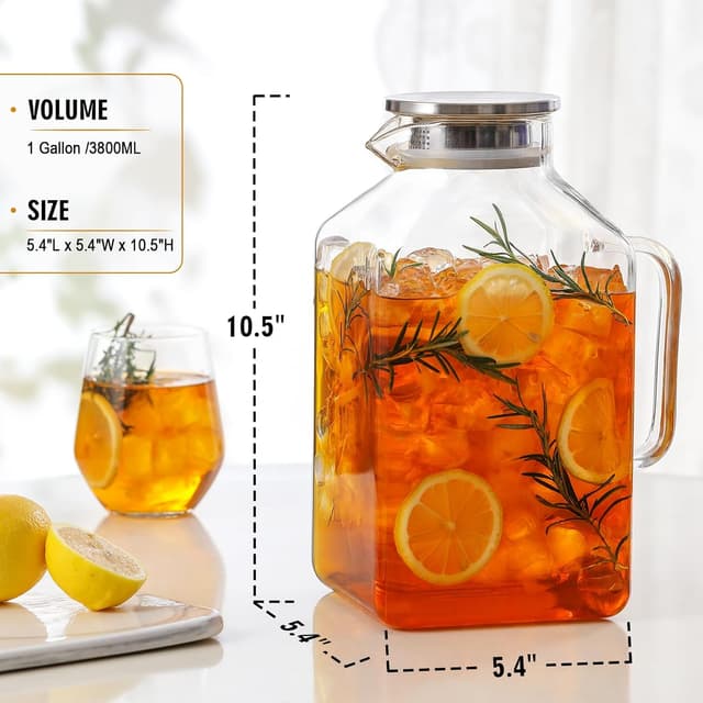 Thumbnail 1 de 1 Gallon Square Glass Pitcher with Lid and Spout 🥤