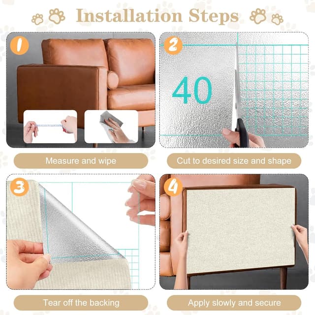 Detalle de Omtofo 2er-Pack selbstklebende Kratzschutzmatten für Sofa & Katzenliegeplätze (200 x 40 cm), cremefarben