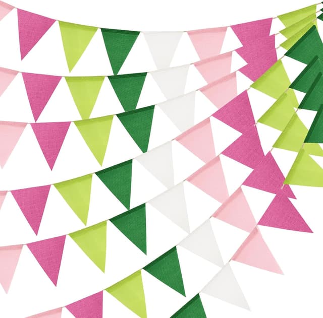 Detalle de jijAcraft Rosa-Grün Wimpelkette Outdoor (20 m, 5 Stück) – wetterfest für Gartenparty & Camping