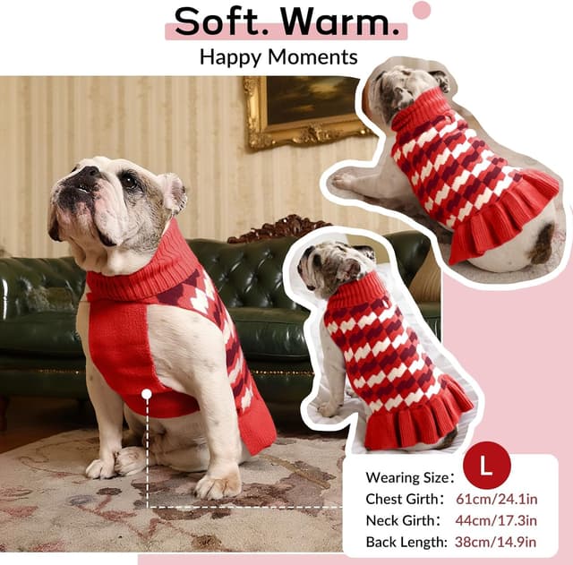 Thumbnail 6 de OUOBOB Christmas Dog Dress for Female Dogs (Warm Knitted Jumper Dress with Skirt) – Red, 5XL