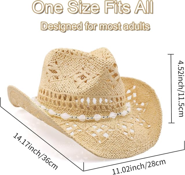 Detalle de WQWOVRVO straw cowboy hat with shapeable wide brim (white/black) for women and men