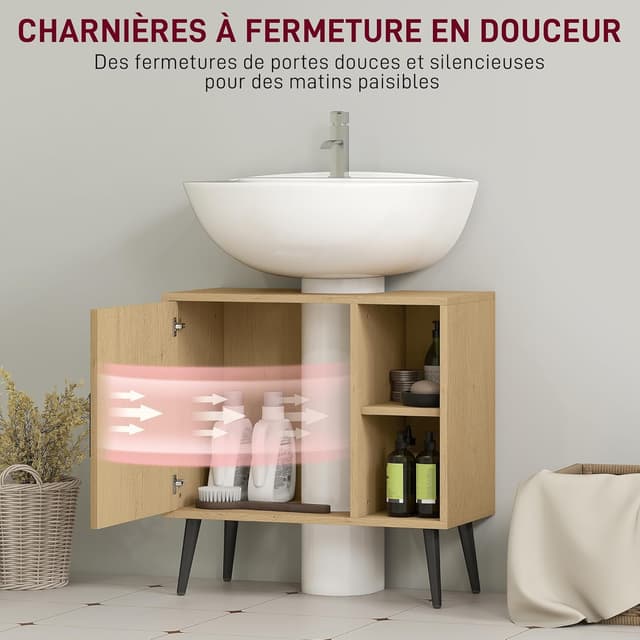 Detalle de HOMCOM Meuble sous lavabo salle de bain industriel en chêne (60 x 30 x 59,5 cm) avec porte à fermeture progressive