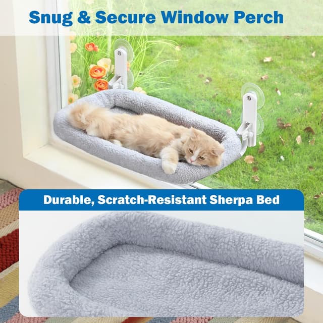 Detalle 2 de Zakkart faltbare Katzenhängematte fürs Fenster (grau, Mittel) – mit Metallrahmen, waschbarem Bett