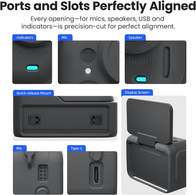 Detalle de LHPHEIX 5-in-1 Silicone Case Set for Insta360 Go Ultra (Gray) with Lens Cap and Anti-Lost Strap