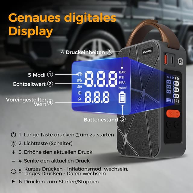 Thumbnail 4 de TurboVolt Akku Luftpumpe 150 PSI Mini Kompressor