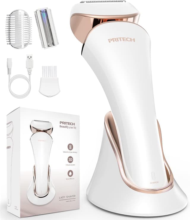 Detalle de PRITECH Electric Shaver for Women – Cordless Lady Razor (Wet & Dry, USB Rechargeable)