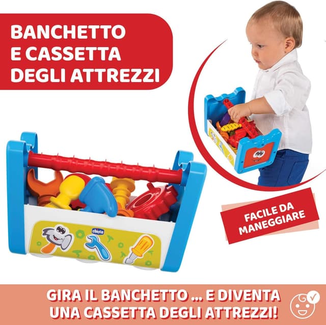 Detalle 2 de Chicco Cassetta degli Attrezzi 2 in 1 – Banco da lavoro per bambini con 15 pezzi e gioco STEM