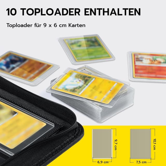Detalle de Tolesum Toploader Album für 216 Karten (10 Toploader) – 9-Fächer Binder für 3x4 Zoll Rigid Toploaders, Denim-Design