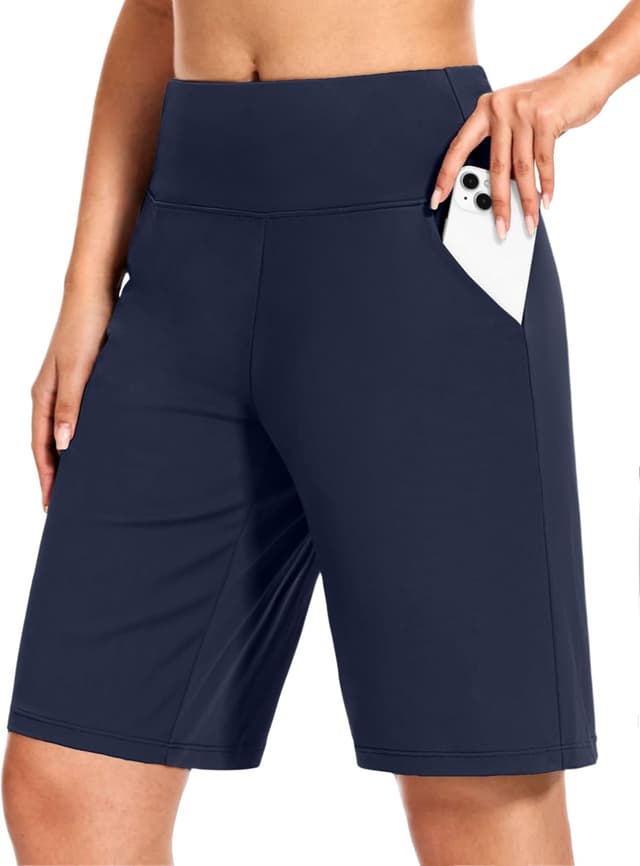 Detalle de Blouty Women's 9" Bermuda Long Shorts with Pockets, High-Waisted Lounge & Athletic Shorts
