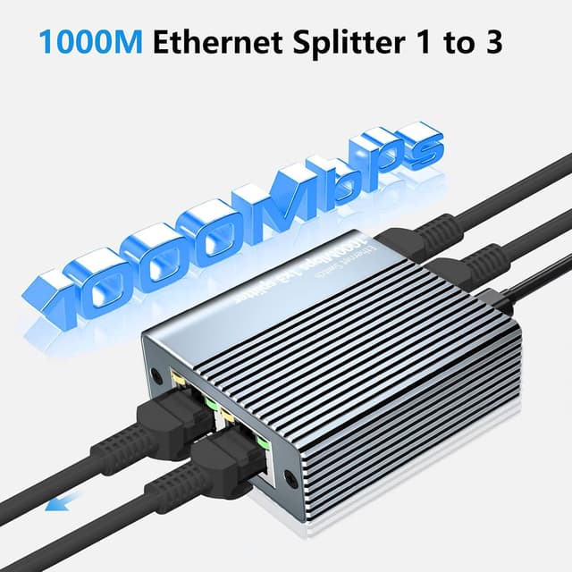 Detalle de Vecbmn Ethernet Splitter 1 to 3 (1000Mbps) with USB-C Power Cable