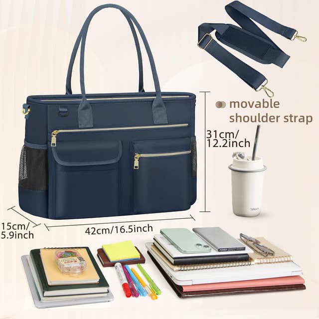 Detalle de RAINSMORE 15.6-inch Laptop Tote Bag for Women with Insulated Pockets & Luggage Strap