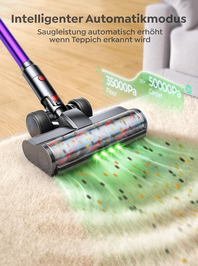 Detalle de INTETURE Akku-Staubsauger BP30 mit 50 kPa, 600 W, 65 Min Laufzeit und wandmontierbarer Ladestation (Grünlicht & Touchscreen)