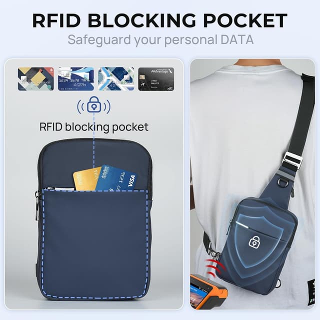 Detalle de Tibroni Tibroni Sling Bag : petit sac à bandoulière RFID pour homme et femme, porté épaule gauche ou droite