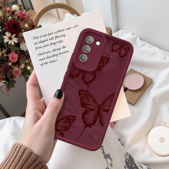 Detalle de FUXICASE for Samsung Galaxy S21 5G Case (Burgundy Red Butterfly) — Soft Silicone, Shockproof, Anti-Scratch Cover