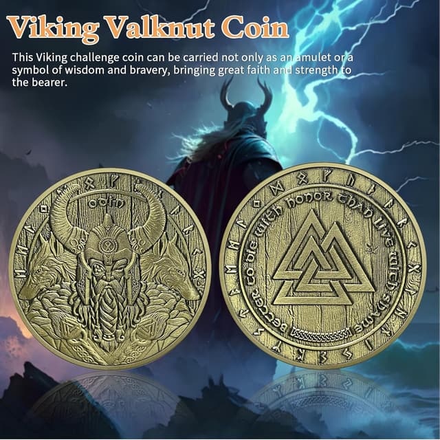 Detalle de AtSKnSK Odin Münze als Wikinger Valknut Amulett (Valknut-Knoten) für Männer