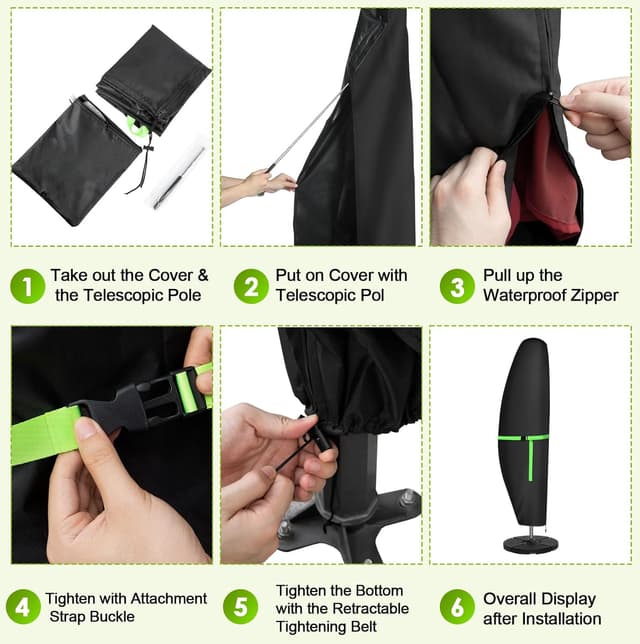 Thumbnail 6 de Housse de protection GEMITTO pour parasol extérieur 420D (265 x 40/70/50 cm) avec perche télescopique et bande magique