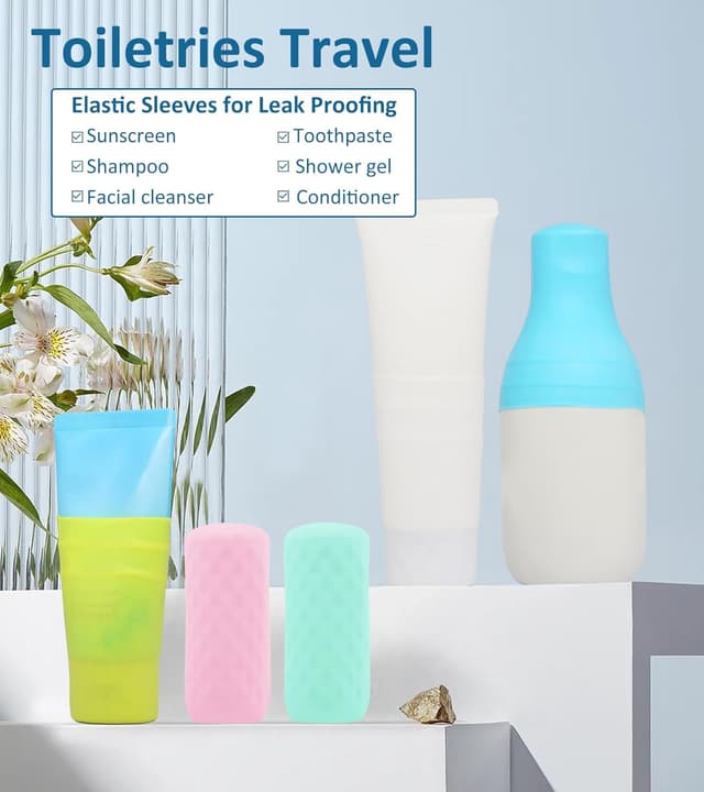 Detalle 2 de FOROUME 15-Pack Silicone Bottle Covers for Travel Toiletries (Leak-Proof Travel Essentials)