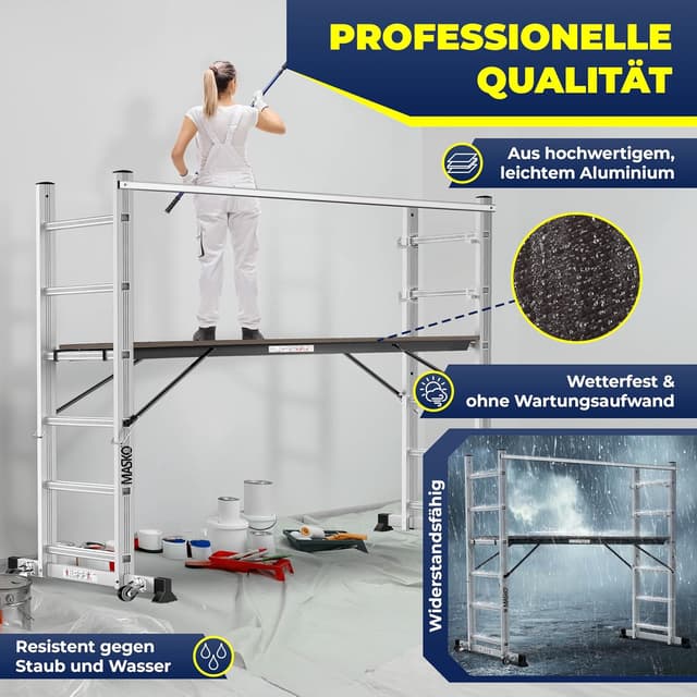 Thumbnail 6 de Masko® Baugerüst Alugerüst „4in1“ mit Anlegeleiter, Bockleiter und Arbeitsbühne – bis 150 kg belastbar