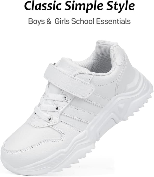 Detalle de DVTENI Unisex Kids White Antiskid Tennis Sneakers (Hook-and-Loop)