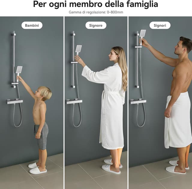 Detalle 2 de Auralum Saliscendi Doccia Acciaio Inox 90 cm con asta regolabile e supporto per soffione cromato