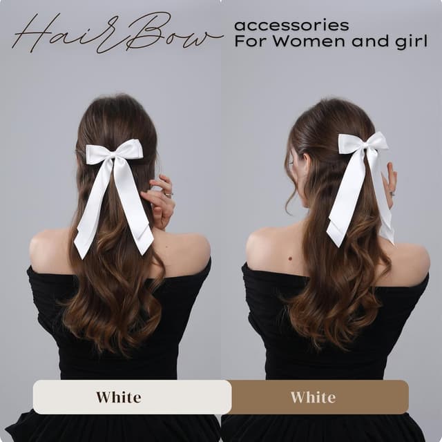 Detalle de LuSeren 2-Pack Double Layer Hair Bows with Ribbon Clips (White)