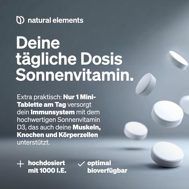 Thumbnail 2 de natural elements Vitamin D3 1000 IE – 365 Tabletten im Jahresvorrat