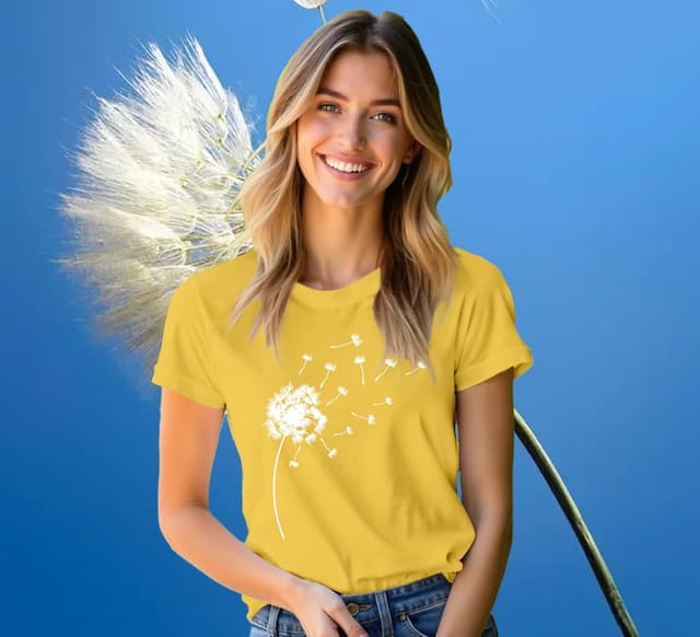 Detalle de Qskall women’s dandelion flower casual t-shirt – soft loose-fit summer tee